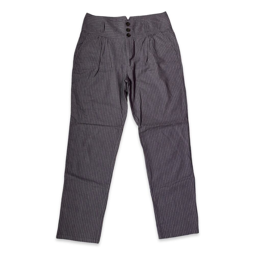 Sundance Amelia Linen Blend Pinstripe Trousers Blue Gray High Rise Straight Leg